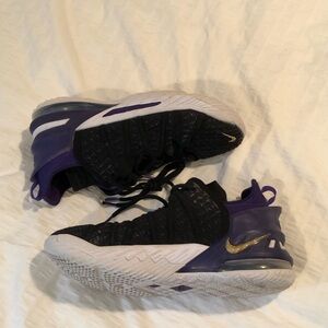 Nike Lebron Lakers 18 Black and Purple Basketball Sneakers.
